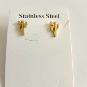 Cactus Gold Toned Stud Earrings